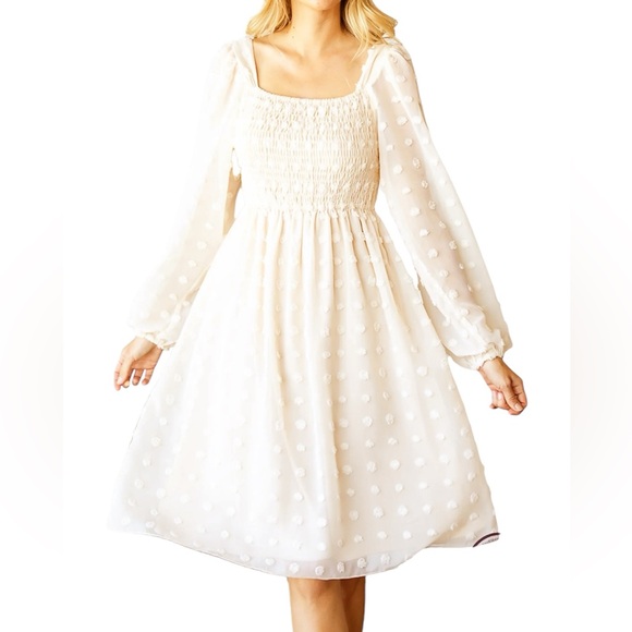 Mikarose Dresses & Skirts - MIKAROSE Ivory Smocked Chiffon Dress Swiss Dot Boutique New With Tags Size Large